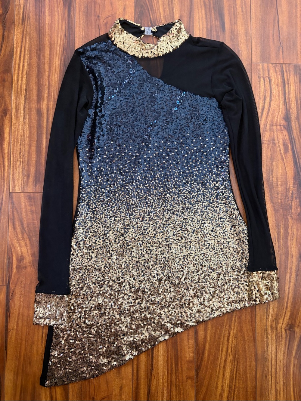 Alexandria Black/Gold Ombre Sequin Dress Mesh Back/Sleeves Nearly New - Adult M